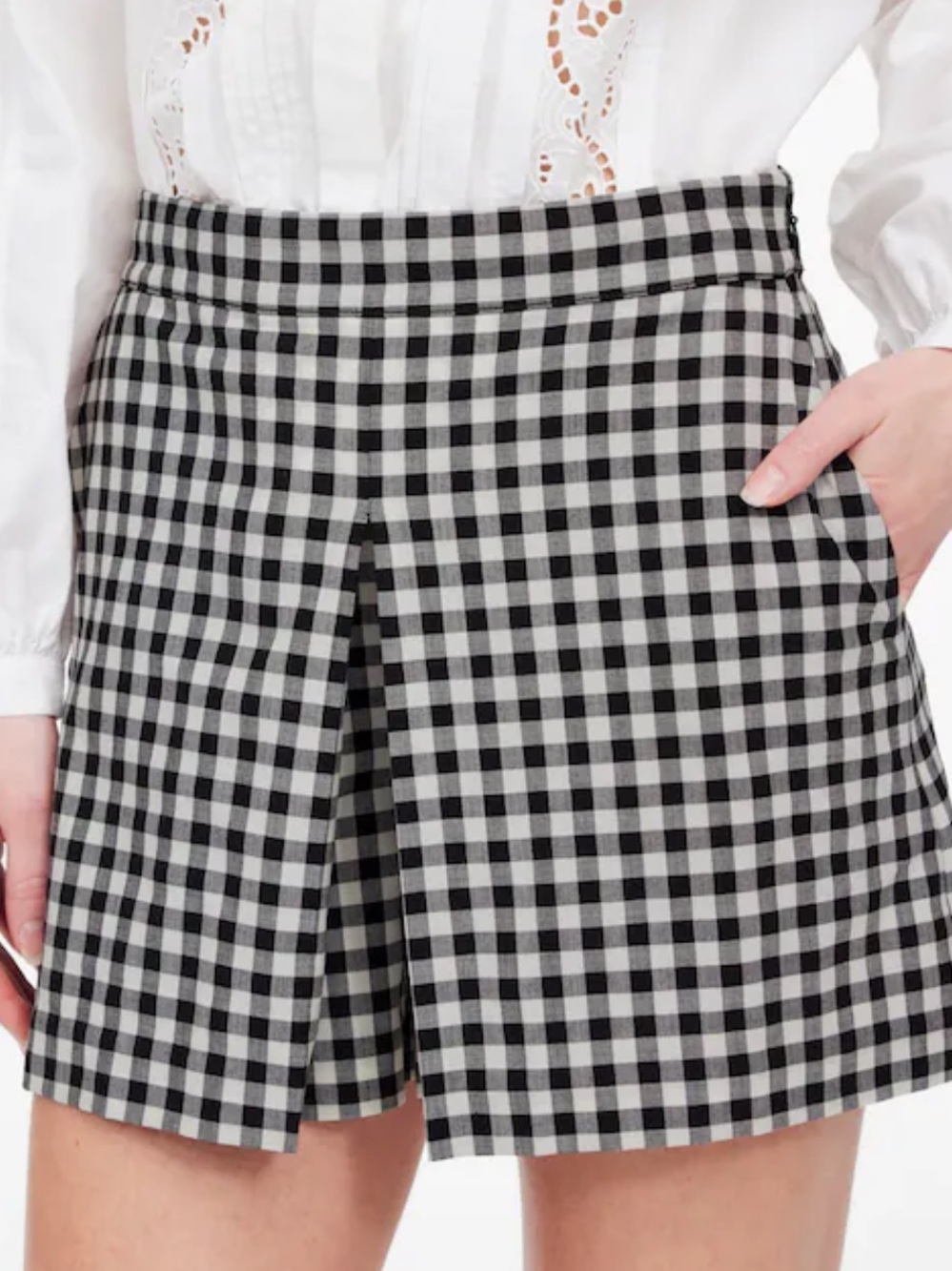 Madewell Black and White Gingham Pleated Mini Skort